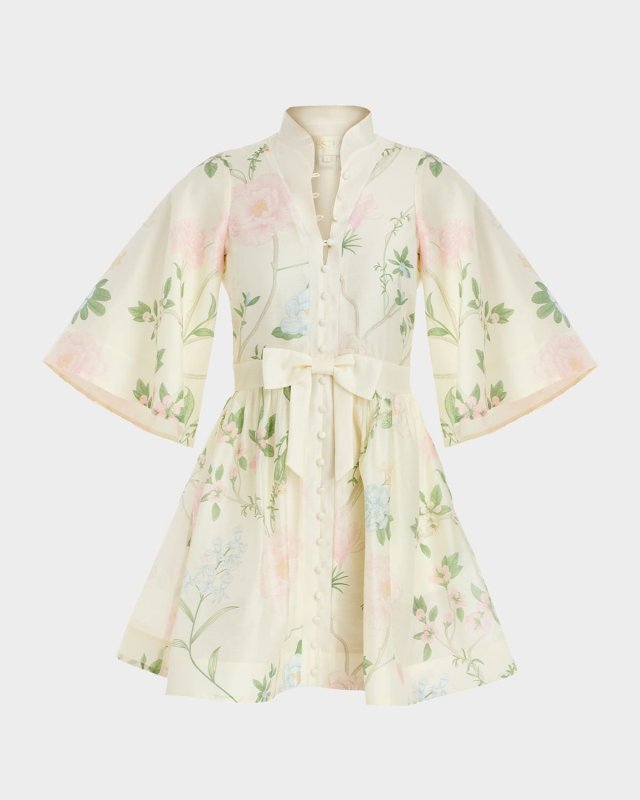 Carmen Floral-Print Bow Mini Dress